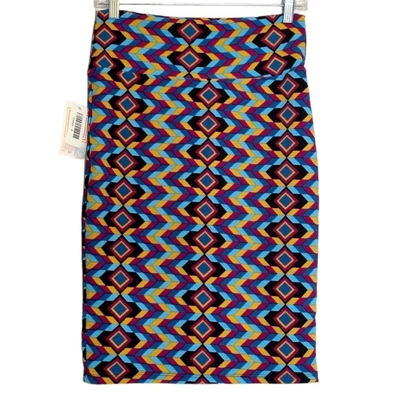 🌺 Lularoe Cassie Multicolor Geometric Print Stretchy Pencil Skirt Size S NWT - Picture 1 of 7